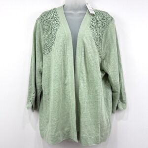 Chicos Lace Linen Cardigan Women's 2X Moroccan Mint NWT Coastal‎ Grandma Beachy